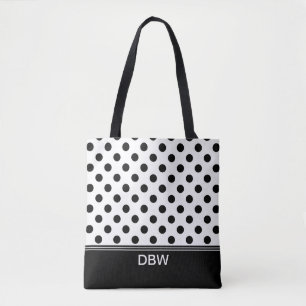 Schwarz-Weiß-Polka-Dot-Monogramm Tasche