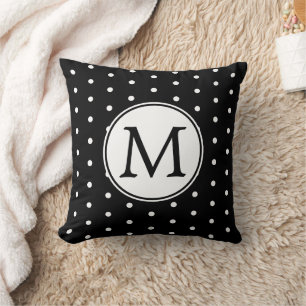Schwarz-Weiß-Polka-Dot-Monogramm-Throw P Kissen