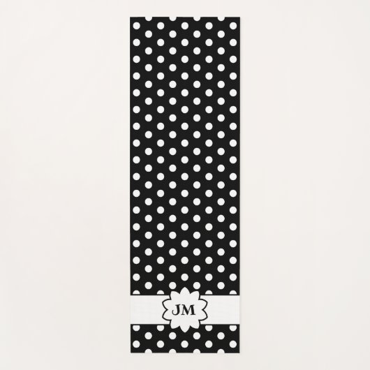 Schwarz-Weiß-Polka-Dot-Monogramm Yogamatte (Vorderseite)