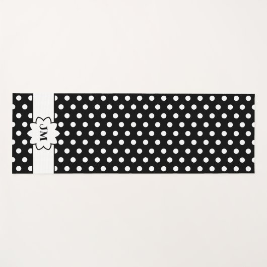 Schwarz-Weiß-Polka-Dot-Monogramm Yogamatte (Vorderseite (Horizontal))