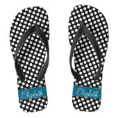 Schwarz-Weiß-Polka-Dot-Muster Blaues Monogramm Badesandalen (Fußbett)