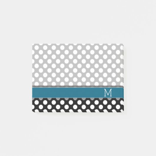 Schwarz-Weiß-Polka-Dot-Muster Blaues Monogramm Post-it Klebezettel (Vorderseite)