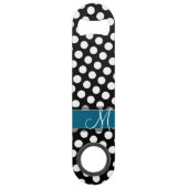 Schwarz-Weiß-Polka-Dot-Muster Blaues Monogramm Speed Flaschenöffner (Vorderseite)