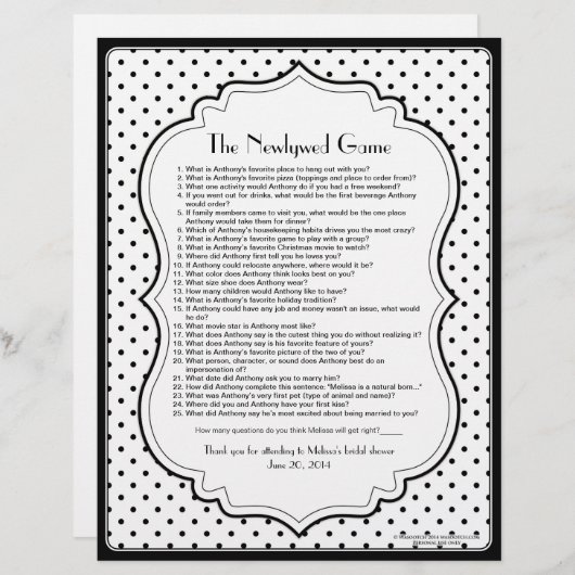 Schwarz-weiß Polka Dot Newlywed Brautparty Game (Vorne/Hinten)