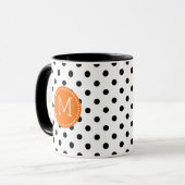 Schwarz-Weiß-Polka Dot Orange Akzente Tasse (Vorderseite Links)