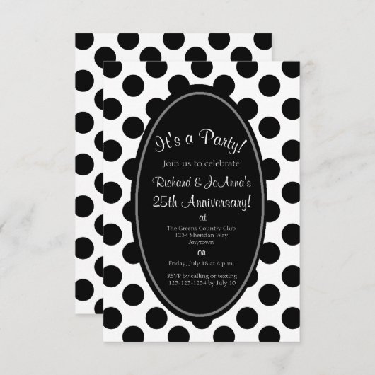 Schwarz-Weiß-Polka-Dot-Party Einladung (Vorne/Hinten)