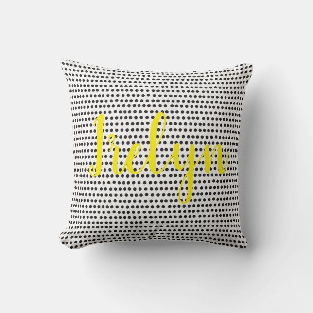 Schwarz-Weiß-Polka-Dot-Pillow mit Name Kissen (Vorderseite)