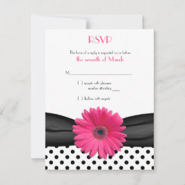Schwarz-weiß Polka Dot Pink Daisy Wedding RSVP Karte