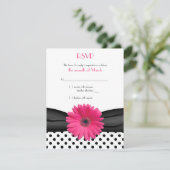 Schwarz-weiß Polka Dot Pink Daisy Wedding RSVP Karte (Stehend Vorderseite)