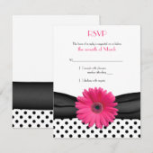 Schwarz-weiß Polka Dot Pink Daisy Wedding RSVP Karte (Vorne/Hinten)