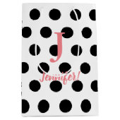 Schwarz-Weiß-Polka-Dot-Pink-Monogramm-Individuelle Mittlere Geschenktüte (Vorderseite)