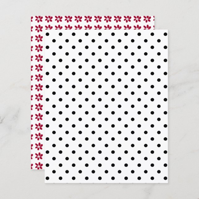 Schwarz-weiß Polka Dot Red Blume Scrapbook Paper (Vorne/Hinten)