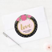 Schwarz-Weiß-Polka-Dot-Rose Hochzeit Liebe Runder Aufkleber (Umschlag)