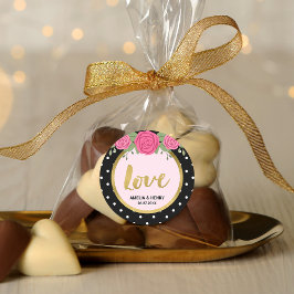 Schwarz-Weiß-Polka-Dot-Rose Hochzeit Liebe Runder Aufkleber