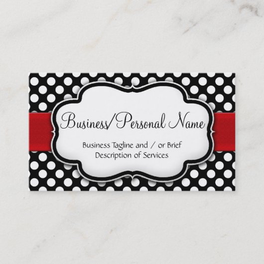 Schwarz/Weiß-Polka-Dot, roter Balken, Vorderseite/ Visitenkarte (Vorderseite)
