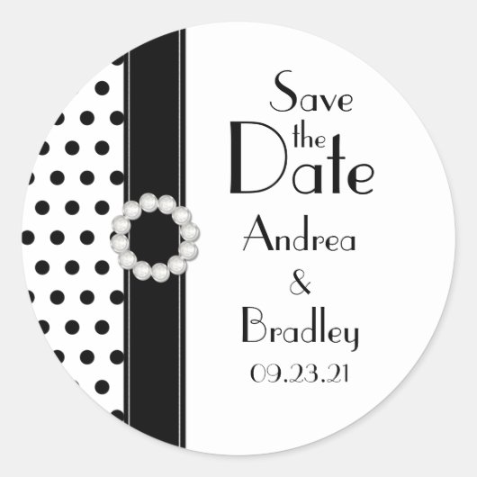 Schwarz-Weiß-Polka-Dot Save the Date Aufkleber (Vorderseite)