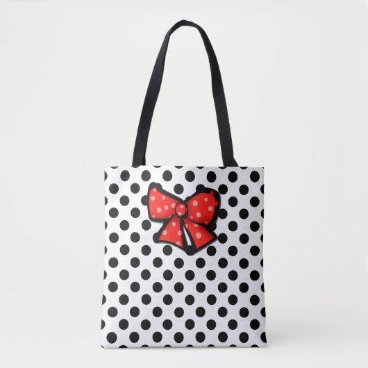 Schwarz-Weiß-Polka-Dot-Tote-Tasche Tasche (Vorderseite)