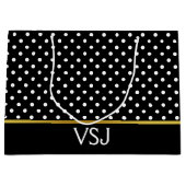 Schwarz-Weiß-Polka-Dot und Monogramm Große Geschenktüte (Vorderseite)