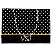 Schwarz-Weiß-Polka-Dot und Monogramm Große Geschenktüte (Rückseite)