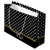 Schwarz-Weiß-Polka-Dot und Monogramm Große Geschenktüte (Vorderseite Schrägansicht)