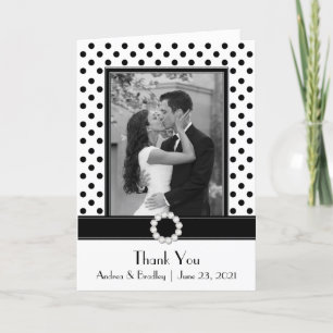 Schwarz-weiß Polka Dot Wedding Foto Vielen Dank Dankeskarte