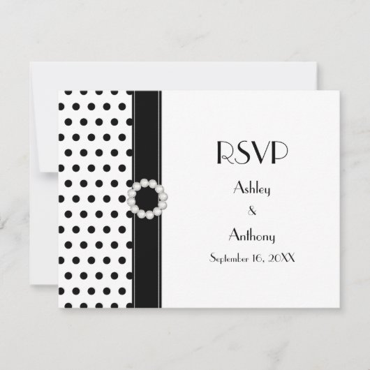 Schwarz-weiß Polka Dot Wedding RSVP Antwort (Vorderseite)