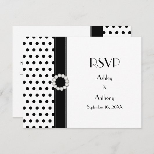 Schwarz-weiß Polka Dot Wedding RSVP Antwort (Vorne/Hinten)