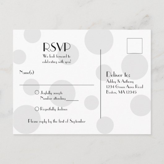 Schwarz-weiß Polka Dot Wedding RSVP Postcard Einladungspostkarte (Rückseite)