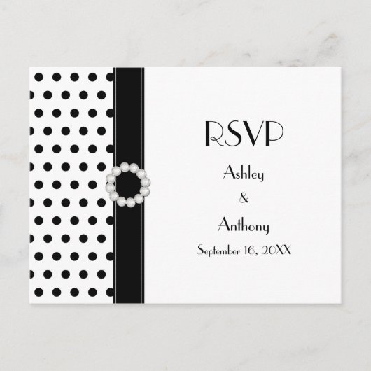 Schwarz-weiß Polka Dot Wedding RSVP Postcard Einladungspostkarte (Vorderseite)