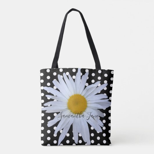 Schwarz-weiß Polka Dots Daisy Custom Tasche (Rückseite)