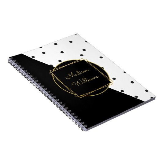 Schwarz-Weiß-Polka-Dots-Farbblock mit dem Namen Notizblock (Rechte Seite)