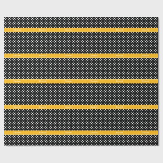 Schwarz-weiß Polka Dots Goldenrod Name Monogram Geschenkpapier (Flach)