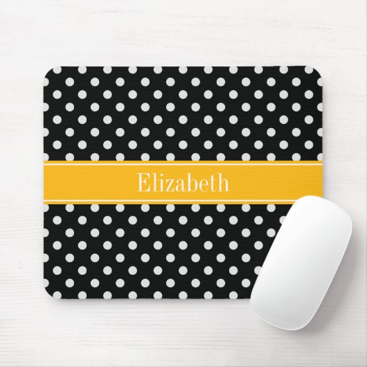 Schwarz-weiß Polka Dots Goldenrod Name Monogram Mousepad (Mit Mouse)
