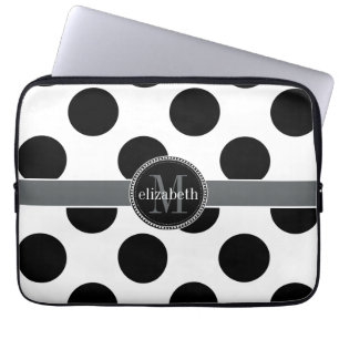 Schwarz-Weiß-Polka-Dots-Monogramm Laptopschutzhülle