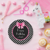 Schwarz & Weiß Polka Dots Muster Pink Bow Geburtst Pappteller (Party)