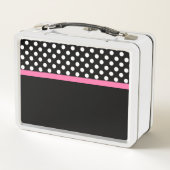 Schwarz & Weiß Polka Dots Muster rosa Bow Name Metall Brotdose (Rückseite)