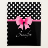 Schwarz & Weiß Polka Dots Muster rosa Bow Name Planer (Vorderseite)