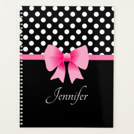 Schwarz & Weiß Polka Dots Muster rosa Bow Name Planer