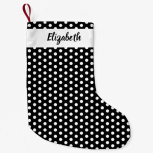 Schwarz-Weiß-Polka-Dots Personalisiert Kleiner Weihnachtsstrumpf