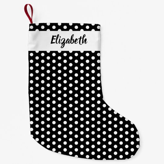 Schwarz-Weiß-Polka-Dots Personalisiert Kleiner Weihnachtsstrumpf (Vorderseite)