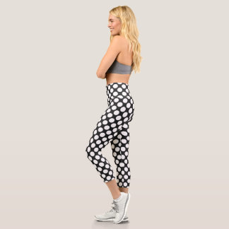 Schwarz-Weiß-Polka-Dots Retro Moderne Abstrakt Capri Leggings