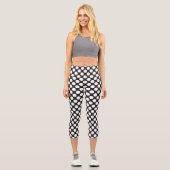 Schwarz-Weiß-Polka-Dots Retro Moderne Abstrakt Capri Leggings (Vorderseite)