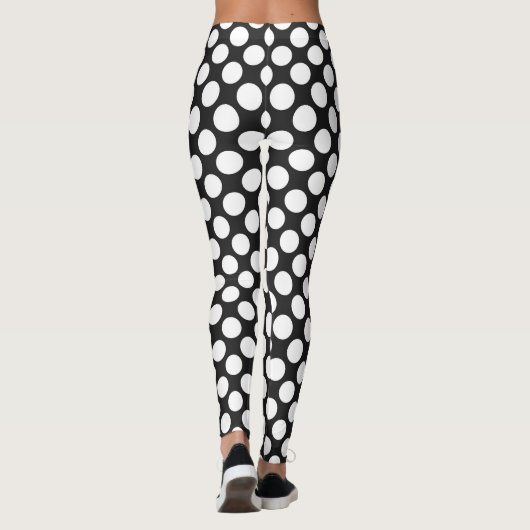 Schwarz-Weiß-Polka-Dots Retro Moderne Abstrakt Leggings (Rückseite)
