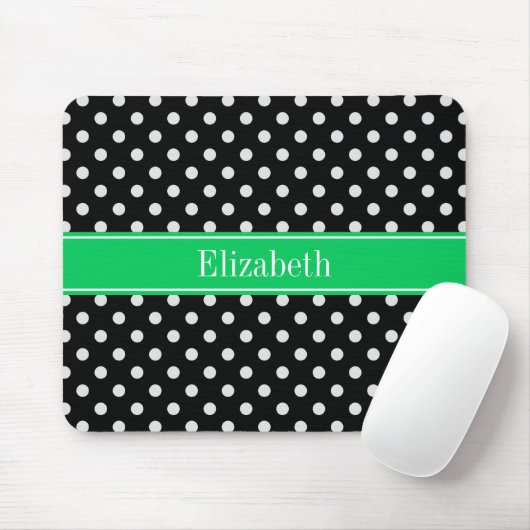 Schwarz-weiß Polka Dots Smaragdnamenmonogramm Mousepad (Mit Mouse)