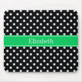 Schwarz-weiß Polka Dots Smaragdnamenmonogramm Mousepad (Vorne)