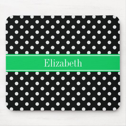 Schwarz-weiß Polka Dots Smaragdnamenmonogramm Mousepad (Vorne)