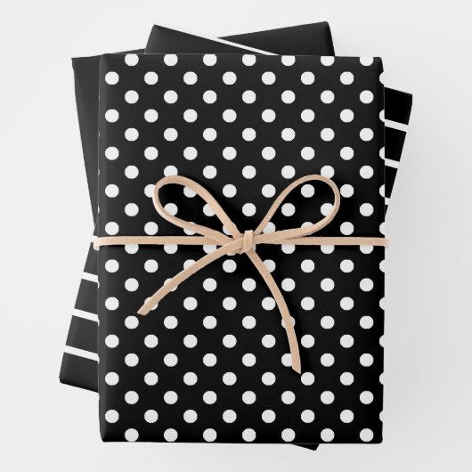 Schwarz-Weiß-Polka-Dotstreifen Geschenkpapier Set (Beispiel)