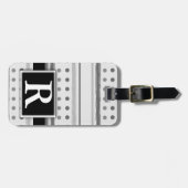 Schwarz-Weiß-Polka-Dotstreifen Modernes Monogramm Gepäckanhänger (Vorderseite horizontal)