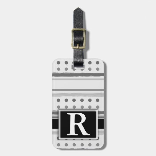 Schwarz-Weiß-Polka-Dotstreifen Modernes Monogramm Gepäckanhänger (Vorderseite vertikal)