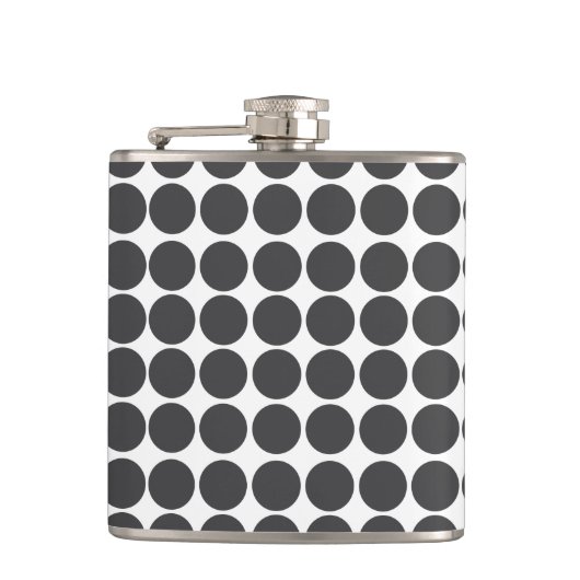 Schwarz-Weiß-Polka-Dotter-Flasche Flachmann (Vorderseite)